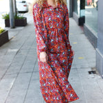 Casual Living Burgundy Floral Collared Fit & Flare Maxi Dress