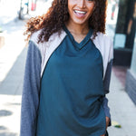 Stand Out Hunter Green V Neck Raglan Color Block Outseam Top