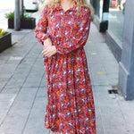 Casual Living Burgundy Floral Collared Fit & Flare Maxi Dress