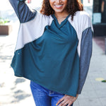 Stand Out Hunter Green V Neck Raglan Color Block Outseam Top