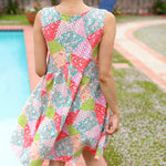 Hello Beautiful Peach & Sage Patchwork Babydoll Swing Dress