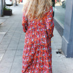 Casual Living Burgundy Floral Collared Fit & Flare Maxi Dress