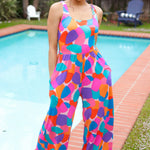 Summer Vibes Multicolor Abstract Floral Sleeveless Wide Leg Jumpsuit