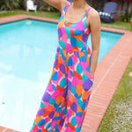 Summer Vibes Multicolor Abstract Floral Sleeveless Wide Leg Jumpsuit