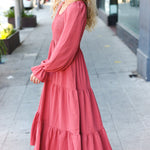 Beautiful You Lock Eyes Marsala Smocked Ruffle Sleeve Maxi Dress