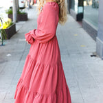 Beautiful You Lock Eyes Marsala Smocked Ruffle Sleeve Maxi Dress