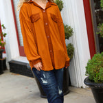 Rust Waffle Button Down Oversized Shacket