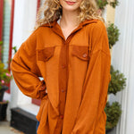 Rust Waffle Button Down Oversized Shacket