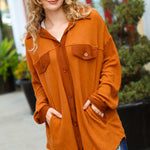 Rust Waffle Button Down Oversized Shacket