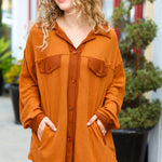 Rust Waffle Button Down Oversized Shacket