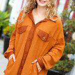 Rust Waffle Button Down Oversized Shacket