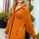 Rust Waffle Button Down Oversized Shacket