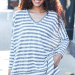 Nautical Ivory & Grey Striped Hacci Knit Tunic Top