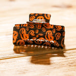 Orange & Black Glitter Jack-O-Lantern Halloween Hair Claw