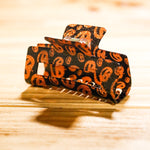 Orange & Black Glitter Jack-O-Lantern Halloween Hair Claw