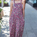 Stand Out Navy Floral Print Baggy Overall Jumpsuit