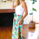 Feeling Couture Ivory & Mint Corded Geo Print Wide Leg Jumpsuit