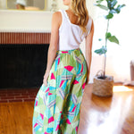 Feeling Couture Ivory & Mint Corded Geo Print Wide Leg Jumpsuit