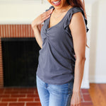 Sunny Days Charcoal Sweetheart Neckline Ribbed Top