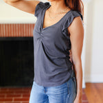 Sunny Days Charcoal Sweetheart Neckline Ribbed Top