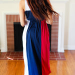 Patriotic Color Block Fit & Flare Maxi Dress