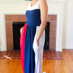 Patriotic Color Block Fit & Flare Maxi Dress