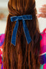 Navy Blue Velvet Clip-On Double Bow