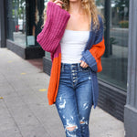 Dazzle In Magenta & Navy Chunky Knit Color Block Cardigan