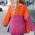 Dazzle In Magenta & Navy Chunky Knit Color Block Cardigan