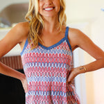 Red White & Blue Squiggly Striped Sleeveless Top