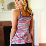 Red White & Blue Squiggly Striped Sleeveless Top