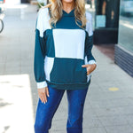 Adorable In Hunter Green Color Block Check Print Terry Hoodie