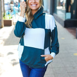 Adorable In Hunter Green Color Block Check Print Terry Hoodie