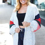 Weekend Ready Ivory Multicolor Mixed Thread Bubble Sleeve Cardigan