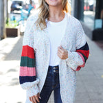 Weekend Ready Ivory Multicolor Mixed Thread Bubble Sleeve Cardigan