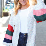 Weekend Ready Ivory Multicolor Mixed Thread Bubble Sleeve Cardigan