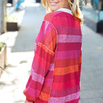 Be Bold Magenta Striped Button Down Placket Collared Top