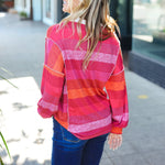 Be Bold Magenta Striped Button Down Placket Collared Top