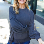 Weekend Ready Charcoal Mineral Wash Rib Pullover Top