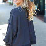 Weekend Ready Charcoal Mineral Wash Rib Pullover Top