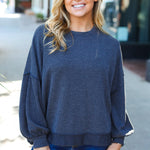 Weekend Ready Charcoal Mineral Wash Rib Pullover Top