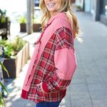 Adorable in Marsala Plaid Color Block Zipper French Terry Hoodie