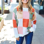 Be Bold Ivory & Rust Checker Jacquard Knit Sweater