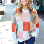 Be Bold Ivory & Rust Checker Jacquard Knit Sweater