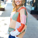 Be Bold Ivory & Rust Checker Jacquard Knit Sweater