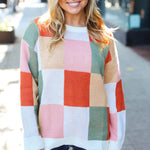 Be Bold Ivory & Rust Checker Jacquard Knit Sweater