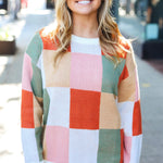 Be Bold Ivory & Rust Checker Jacquard Knit Sweater