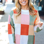 Be Bold Ivory & Rust Checker Jacquard Knit Sweater