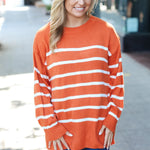 Stand Out Rust Striped Oversized Knit Sweater