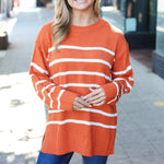 Stand Out Rust Striped Oversized Knit Sweater